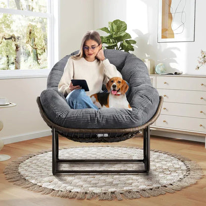 Rocking Papasan Egg Chair – Oversized Wicker Furniture for Indoors & Outdoors, with Ultra-Thick